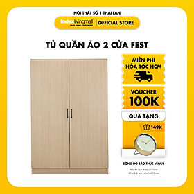 [ Miễn Phí Vận Chuyển & Lắp Đặt ] Tủ quần áo 2 cánh Fest 1m2 Gỗ Công Nghiệp cao cấp chống ẩm Màu gỗ tự nhiên | Index Living Mall - Phân phối độc quyền tại Việt Nam | Nhập khẩu Thái Lan