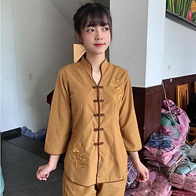 ĐỒ LAM ĐI CHÙA Sẩm Tàu Viền Vải Kate Mịn