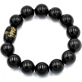 Vòng tay chuỗi hạt đá thạch anh đen 14 ly Thái tuế phù DTTD7