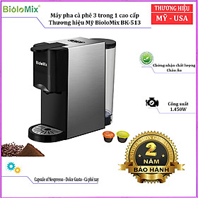 Máy pha cà phê 3 trong 1 BioloMix BK-513 áp suất 19 bar, dung tích 1.6L, công suất 1450W, dùng cho cafe viên nén và cafe xay- Hàng chính hãng