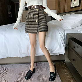 IELGY Plaid high waist slim woolen skirt, A-line short skirt