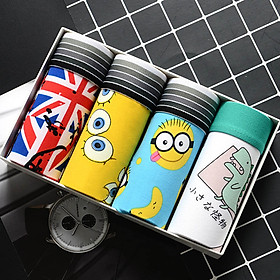 Hộp 4 quần lót nam BOXER BIGSIZE, quần sịp đùi cao cấp dành cho nam co giãn 4 chiều, kháng khuẩn ngăn mùi hôi mềm thoáng mát (GIAO MÀU NGẨU NHIÊN)
