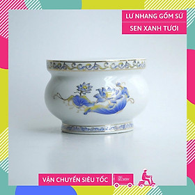 Hình ảnh Lư hương bát nhang thờ cúng gốm sứ sen xanh tươi - Cao 7cm