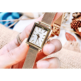 Đồng hồ nữ dây kim loại mặt chữ nhật Julius Ja-787 vàng 