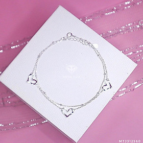 Lắc chân bạc trái tim dây đôi bạc S925,Lắc chân trái tim bạc Ý 925 sợi kép-Minh Tâm Jewelry