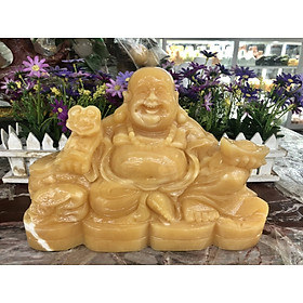 Mua Tượng Phật Di Lặc ngồi cầm thỏi vàng phong thủy đá ngọc hoàng long - Dài 30 cm
