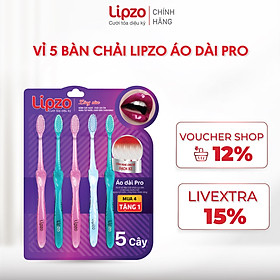 Vỉ 4 Tặng 1 Bàn Chải Đánh Răng Lipzo Áo Dài Pro Thiết Kế Hình Áo Dài Hai Lớp Lông Chỉ Tơ Xoắn Kép Và Lông Chẻ Ngọn