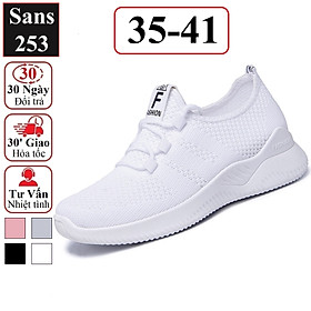 Giày thể thao nữ Sans253 chạy bộ chất vải thoáng khí êm chân sneaker màu hồng đen xám trắng đi học đế thấp bigsize 40 41