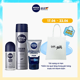Bộ 3 sản phẩm Xịt và Lăn Ngăn Mùi NIVEA MEN Silver Protect Phân Tử Bạc Giảm 99.9% Vi Khuẩn Gây Mùi (150ml - 82959 & 50ml - 83778) & Sữa Rửa Mặt NIVEA MEN Làm Sáng Da (100G) - 88836