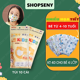 Khẩu trang trẻ em KF94 4D mask An Tâm cho bé trên 4-10 tuổi 4 lớp kháng khuẩn chống bụi mịn in hình dễ thương túi 10 cái
