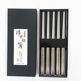 Bộ 5 đũa ăn Nhật Bản inox 304 mẫu trơn đặc ruột cầm đầm tay và rất chắc chắn