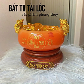 Mua Bát vàng  Bát Tụ Tài  Bát Tụ Bảo đá mã não đỏ Hút Tài  Hút Lộc trang trí bàn thờ ông thần tài thổ địa - Cao 12 cm