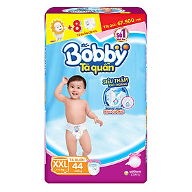 Tã Quần Bobby Gói Siêu Lớn XXL44 (44 Miếng) + 8 Miếng Cùng Size