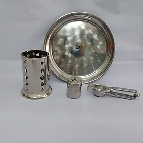 Combo 4 món khay phục vụ, ống đũa, hủ gia vị và ép chanh bằng inox