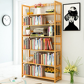 Tủ Kệ Sách Gỗ Tre 6 Tầng Trang Trí Phòng Khách Đẹp - Giá Để Sách Đứng Đa Tầng Decor Phòng Làm Việc, Góc Học Tập