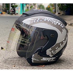 Mũ Bảo Hiểm 3/4 Đầu SRT Tem Racing Kính Phủ Màu Xám Bạc - Mũ Bảo Hiểm Thể Thao Cao Cấp
