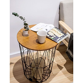 Mua Bàn Sofa  Bàn trà cafe  Bàn trang trí ban công (Loại Cao) có giỏ đựng đồ kèm mặt gỗ tự nhiên