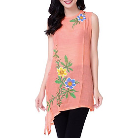 Áo Kiểu Nữ Vẽ Sơn Mài An Thủy 508 - Cam Hoa To