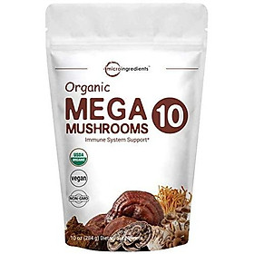 Sustainably US Grown, Organic Mega 10 Mushroom Complex Powder for Immune System Booster, 10 Ounce (284 Grams), Chaga Mushroom, Lions Mane, Turkey Tail, Cordyceps, Reishi Mushroom & More, Vegan