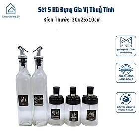 Mua Bộ 5 Hũ Đựng Gia Vị Thủy Tinh Thông Minh (3 Hũ Gia Vị + 3 Chai Cao Nước) - HÀNG CHÍNH HÃNG MINIIN