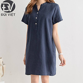 Váy suông nữ trơn đầm ngắn tay nữ cổ tàu, chất liệu Linen đẹp, thiết kế trẻ trung dễ mặc Đũi Việt