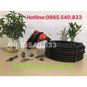 Mua Dây thông cống dùng cho máy khoan ( 12m dây lò + 6 đầu thông + 1 đầu kết nối máy khoan ..............................)