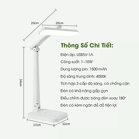 Mua Đèn học tích điện   đèn bàn chống cận 3 chế độ sáng gấp gọn tiện lợi