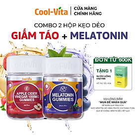 Combo Kẹo Dẻo Giấm Táo & Kẹo Dẻo Melatonin Coolvita Hỗ Trợ Tiêu Hóa - Tăng Cường Miễn Dịch - Cải Thiện Giấc Ngủ - Giảm Căng Thẳng, Kết Hợp Vitamin B12, Axit Folic & Vitamin B6 - 2 Hộp (60 viên x 3g)/hộp