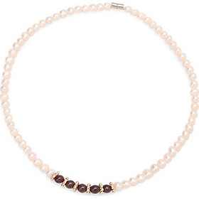 Dây Chuyền Ngọc Trai Trắng Đá Ngọc Thạch Lựu Tự Nhiên 8mm