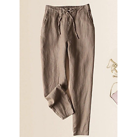 Quần baggy linen nữ ống bó phong cách Nhật Bản, chất vải linen mềm mát, thời trang trẻ