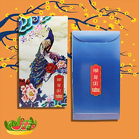 10 Bao Lì Xì Vạn Sự Cát Tường Họa Tiết Chim Công Rực Rỡ - Giấy C150 bóng