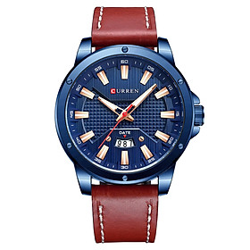 Đồng hồ đeo tay đa chức năng 3ATM Dây da thạch anh Thời trang dành cho nam giới CURREN -Màu Rượu & Xanh lam