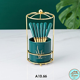 Mua Lọ sứ đựng thìa dĩa  lọ đựng dĩa sứ xanh cổ vịt kèm 6 dĩa - giá mạ vàng sang trọng