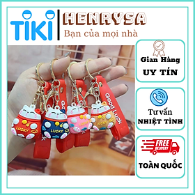 Móc Khoá Mèo Thần Tài Lucky May Mắn Nhiều Màu Sắc Có Dây Treo Silicon - HENRYSA - mèo hồng