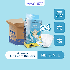 Thùng 4 Gói Tã / bỉm dán Hoppi AirDream Diaper số lượng NB 264 / S 224 / M 192 / L 160 miếng