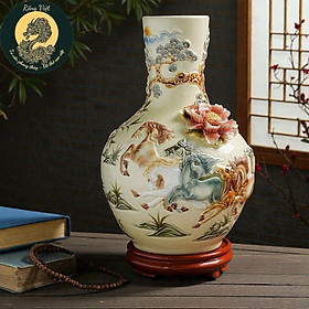 Bình củ tỏi RỒNG VIỆT mã đáo thành công - Bình hút lộc Bát Tràng đắp nổi phúc lộc thịnh vượng