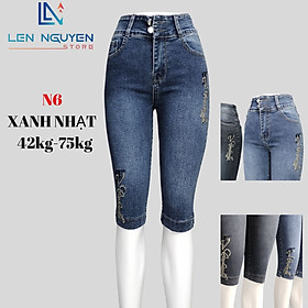 N6_7 tất thêu ép đá 27-35 xám và xanh nhạt, Quần bò Nữ Lưng Cao Size 27-35 Cho 43KG- 76KG Pants Women