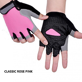 Găng tay đi xe đạp nửa ngón tay unisex Gym Fitness MTB Bike Găng tay găng tay không trượt để cắm trại Phụ kiện xe đạp câu cá Color: pink gloves Size: M