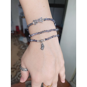 Vòng Tay Phong Thủy Đá Kyanite Tự Nhiên 4li mix charm bạc thái