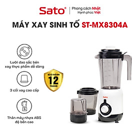 Máy xay sinh tố đa năng Sato MX8304A - Máy xay gồm 03 cối: Cối xay sinh tố, cối trung & cối nhỏ. Mô tơ điện được quấn dây 100% đồng nguyên chất có độ bền cao - Miễn phí vận chuyển toàn quốc - Hàng chính hãng