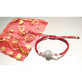 Vòng tay chỉ đỏ may mắn bình an kèm túi đỏ làm quà tặng - 1 hạt ngọc tròn đơn giản
