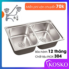 Bồn rửa chén inox 304 KOSKO, chậu rửa chén bát 78X43cm lắp được nhiều loại