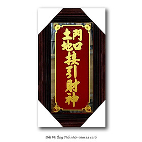 Mua Bài vị ông Táo vàng mẫu caro - In Chữ Nhũ Kim Sa - có viền gương - khung gỗ - Cao 30cm ngang 17cm