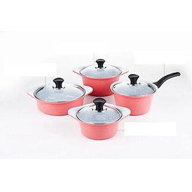 Bộ 4 nồi bằng đá Ceramic: nồi 1 tay cầm 18cm, Nồi 2 tay cầm 20-22-24cm tặng 1 cặp nhấc nồi sillicon (Nồi)