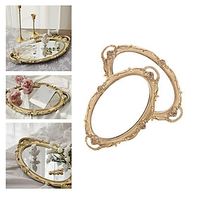 2PCS Makeup Mirror Tray with Mirrors Dressing Table Jewelry Home Bathroom Decor