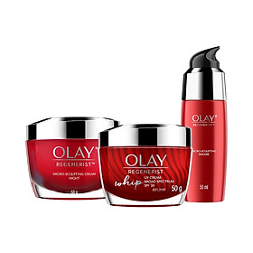 Bộ 3 Sản Phẩm Chống Lão Hóa Chuyên Sâu: Combo Kem Dưỡng Da Ban Đêm Olay Regenerist + kem OLAY WHIP UV Regenerist + Tinh Chất Vi Dưỡng Olay Regenerist 50ml