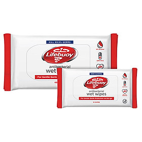Bộ 2 Khăn giấy ướt kháng khuẩn Lifebuoy size nhỏ+lớn (10 tờ + 48 tờ)
