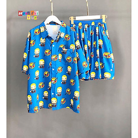 Set Bộ Áo Sơ Mi Hoạ Tiết Phối Quần Cartoon Đùi Dáng Rộng Unisex - MM