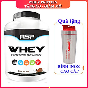 Combo Sữa tăng cơ giảm mỡ Whey Protein Powder của RSP hương Chocolate hộp 51 lần dùng hỗ trợ tăng cơ, phục hồi và phát triển cơ bắp cho người tập GYM và chơi thể thao & Bình Inox 739ML (Mẫu ngẫu nhiên)