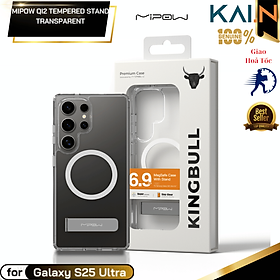 Ốp lưng sạc từ tính chân chống Samsung Galaxy S25 Ultra/ S25 Plus, Mipow Qi2 Tempered Stand Transparent (Bayer Germany)_ Hàng Chính Hãng